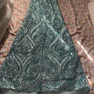 B Darlin Strapless Teal Sequin Dress